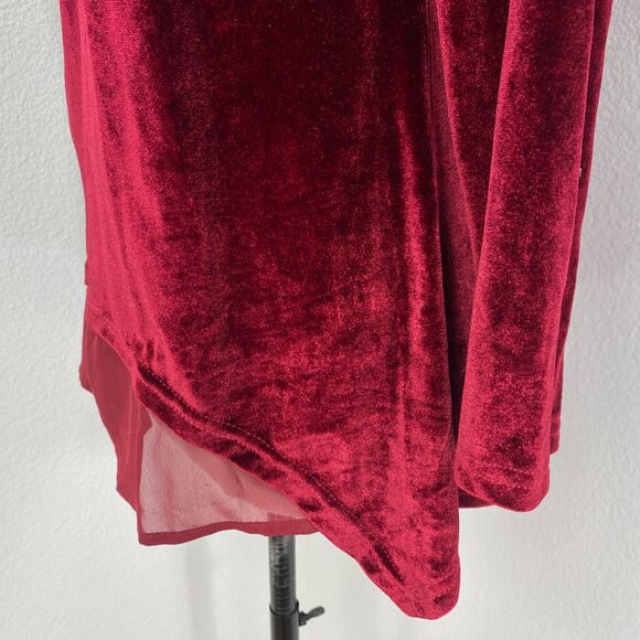 Ruby Red Velvet Tunic Blouse Small Long Sleeves Bertha Cowl Collar Goth Boho - Picture 7 of 11